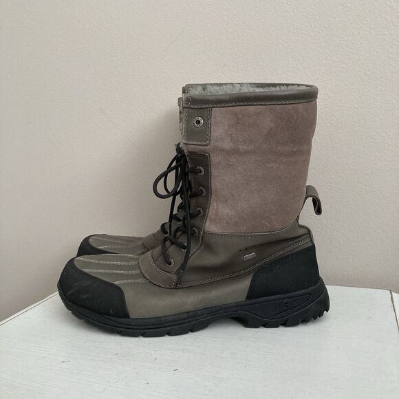 UGG Mens Butte Duck Boots 13 Snow Gray Leather Lace Up Comfort Casual Ankle Top - Picture 1 of 11